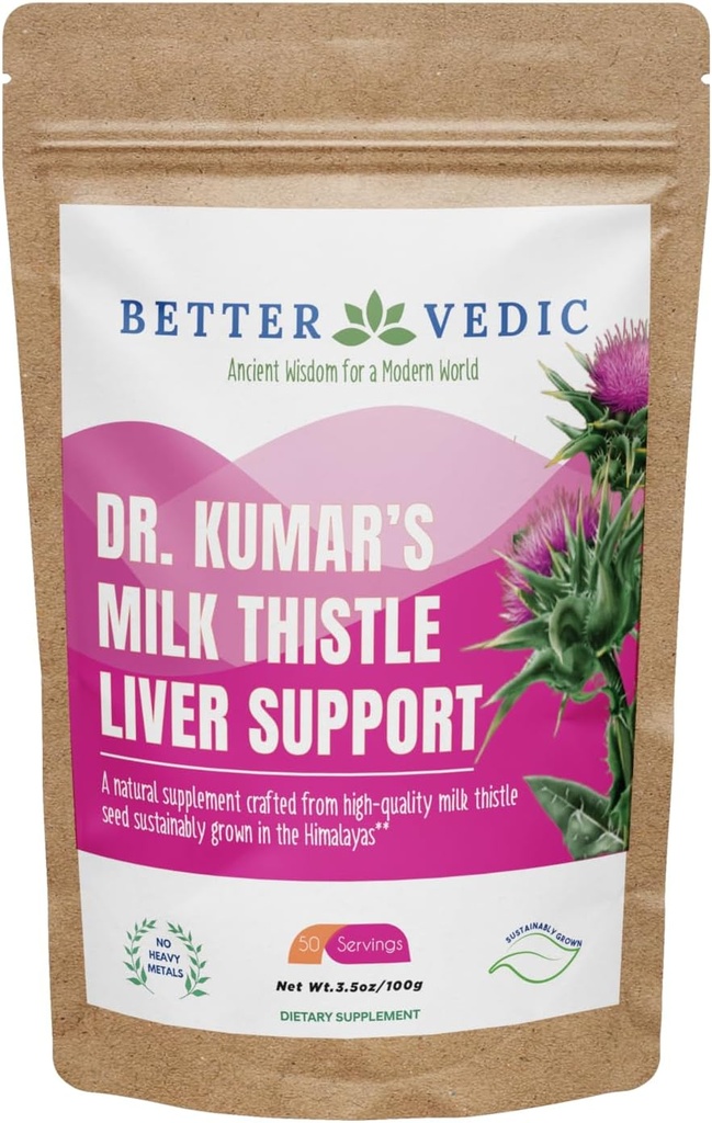Mælk Thistle Max - Leverstøtte - Pure Milk Thistle Powder - Silymarin, Traditional Ayurveda Herbal Supplement - Vegan, Solar Tørret, Ingen konserveringsmidler - 3.53 oz - 50 Servering