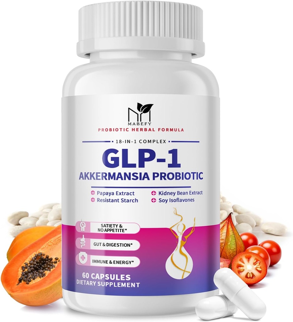 Akermansia Probiotisk tillæg for kvinder & mænd, naturlige Prebiotika til fordøjelsesbesvær, Gut sundhed, energi, total sundhed, fordøjelsestilskud med soja lsoflavoner, bromelain, 60 kapsler