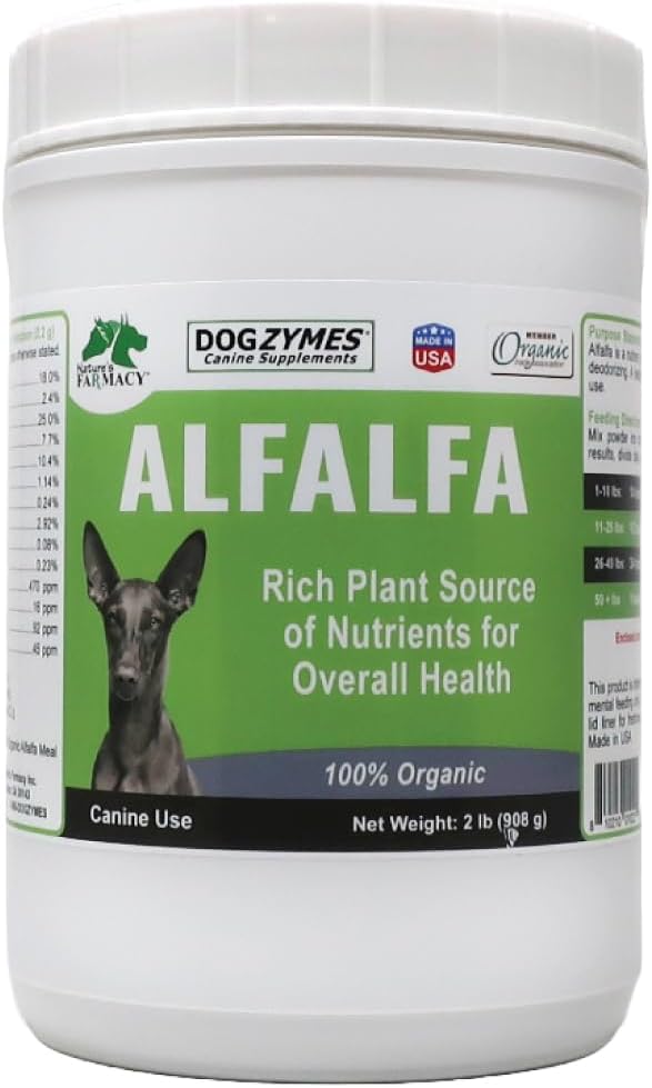 Dogzymes Organic Alfalfa - Rich Source of Vitamins and Minerals, Helping with Everything from Anemia, Fighting Arthritis and Overly-Acidic Urine and Helping to Stave Off Bladder Infections (2 Pound)