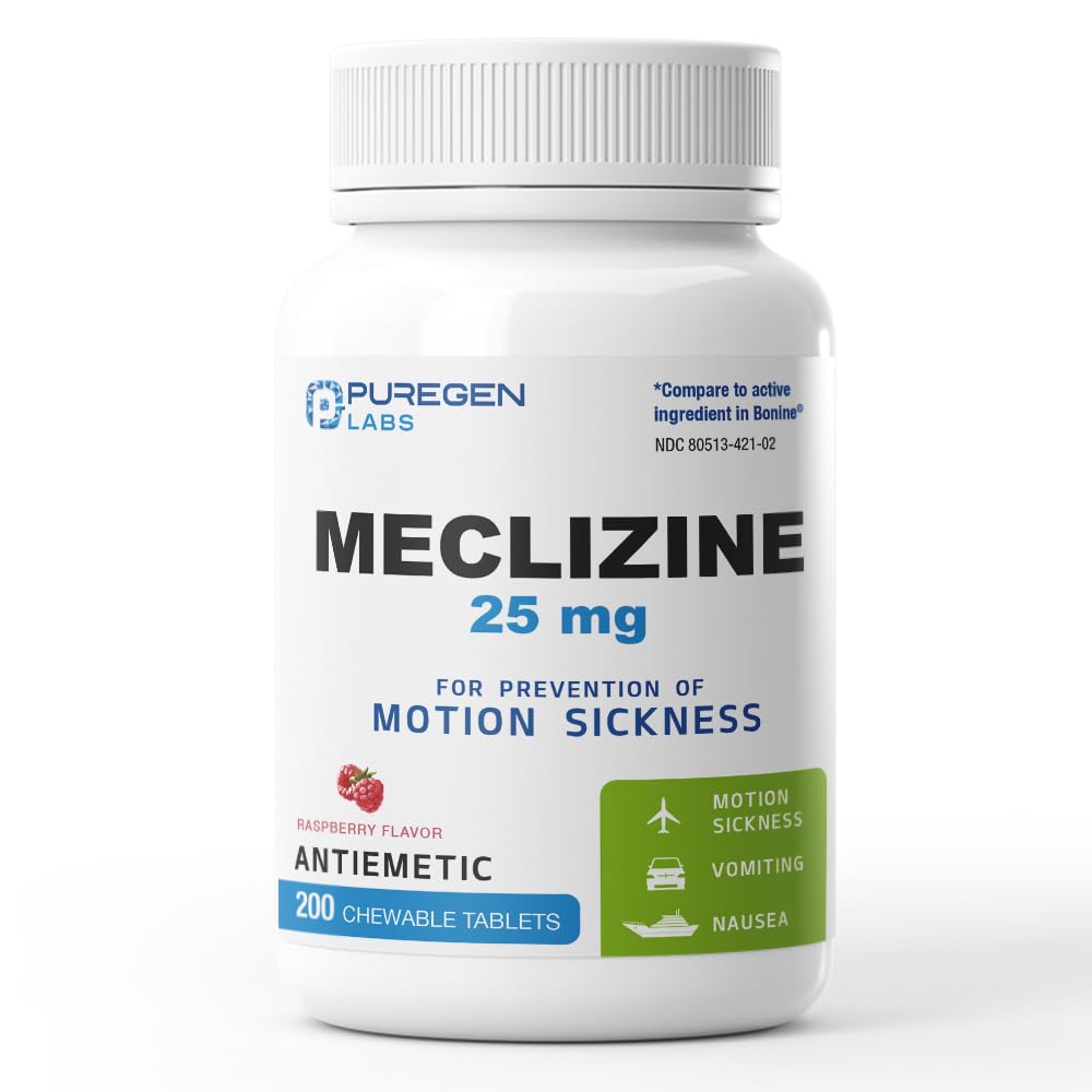 Puregen Labs Meclizin 25 mg Antiemetisk 200 tyggetabletter