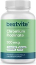 BESTVITE Chrom Picolinate 500mcg (240 Vegetariske Kapsler) - Ingen Stearates - Ingen Dicalcium Phosphat - Vegan - Gluten Free - Non-GMO