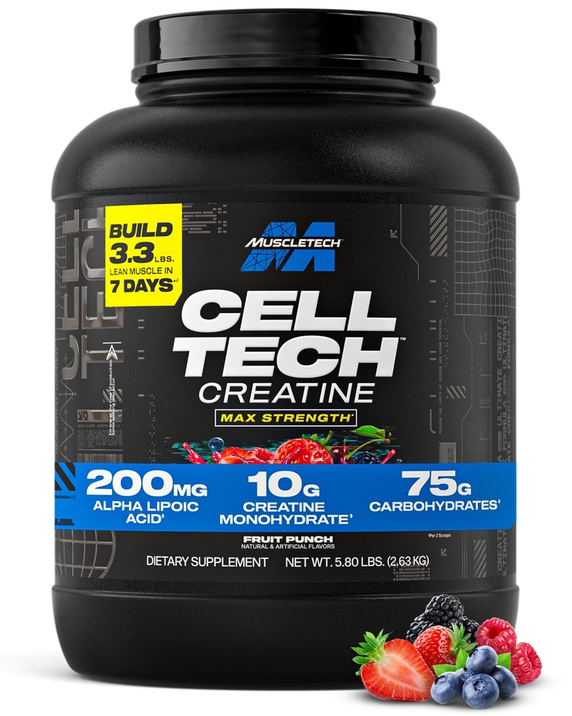 MuscleTech Creatine monohydrat pulver - Cell- Tech Creatine Powder Post Workout Inddrivelse drik, Muscle Builder & Musclebuilding Creatine supplement - Frugt Punch, 6 lbs (56 Serv) - Packaging May Vary