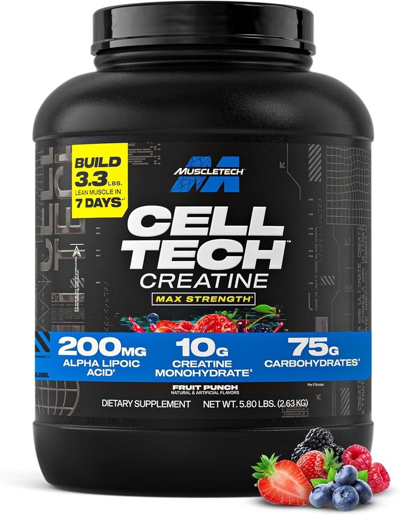MuscleTech Creatine monohydrat pulver - Cell- Tech Creatine Powder Post Workout Inddrivelse drik, Muscle Builder & Musclebuilding Creatine supplement - Frugt Punch, 6 lbs (56 Serv) - Packaging May Vary