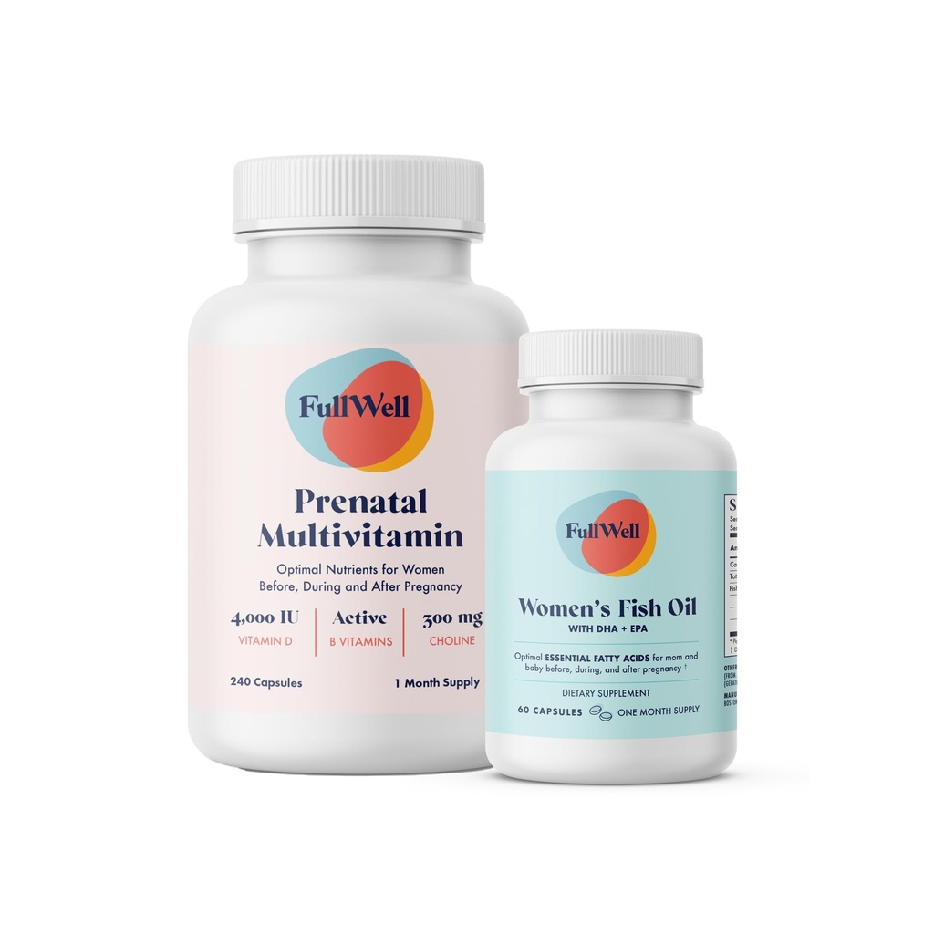 FullWell prenatal Vitamin + DHA; Omega 3 Fiskeolie med DHA & EPA til brain Development & Nervesystemet Support Vital Nutrients against 124; Diætian- formuleret, Non-GMO, 3. part Testet, 30 Servere