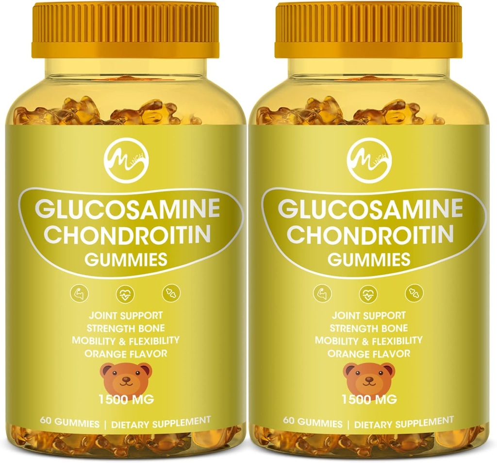 Glucosamin Chondroitin Gummies med MSM - 1500mg ekstra styrke til fælles støtte, immunforsvar - for voksne, mænd og kvinder, 60 Greve, pakker af 2