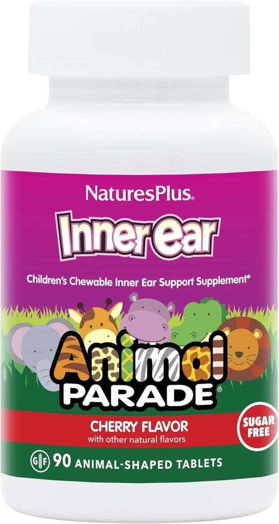 Natures Plus Animal Parade Inner Ear Support Children 's Chewable - Natural Cherry Flavor - 90 Animal- Shaped Tablets - Probiotisk tillæg - Gluten Free - 45 Serveringer