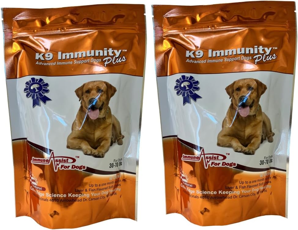 Aloha Medicinals - K9 Immunitet Plus - Potent immunbooster for hunde 30- 70 lbs - Certificeret Organic - Mushroom udvidet supplement - Veterinarian Recommended Dog Health Supplement - 60 tyk 2 Pack
