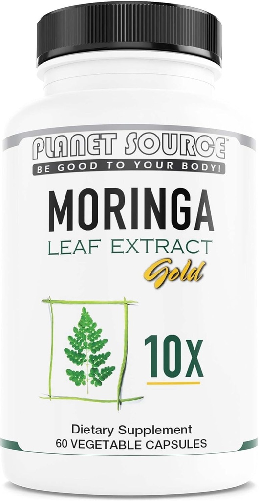 Moringa Leaf Gold Extract 10X - A-vitamin, B-vitamin, C-vitamin, D-vitamin, E-vitamin og mineraler - Antioxidanter - Naturlig energi, Metabolisme, immunforsvar - 60 Grev Veggie kapsler