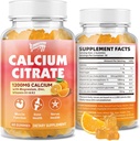 Calcium Citrate Gummies 1200 mg med vitamin D3, K2, Magnesium, Zink, Knogler, Muskler & Joints, Immunitet & Hukommelse Support, 60 Greve