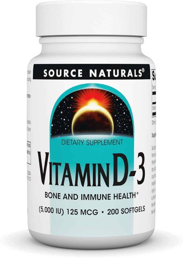 Kilde Naturals Vitamin D-3 5000 iu Understøtter Bone & immunforsvar * - 200 Softgels