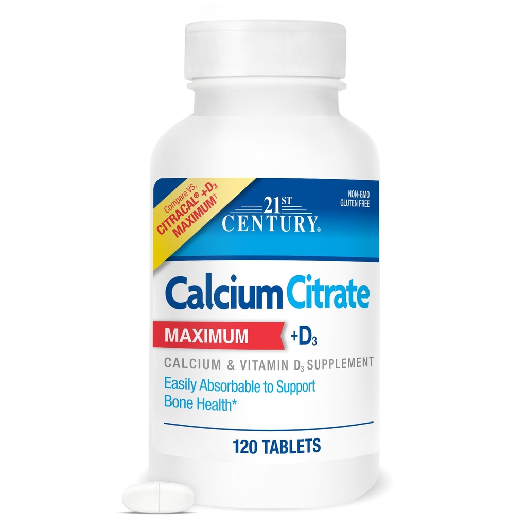 21 Century Calcium Citrate Plus D Maksimum Caplets, 120 Count (27493)