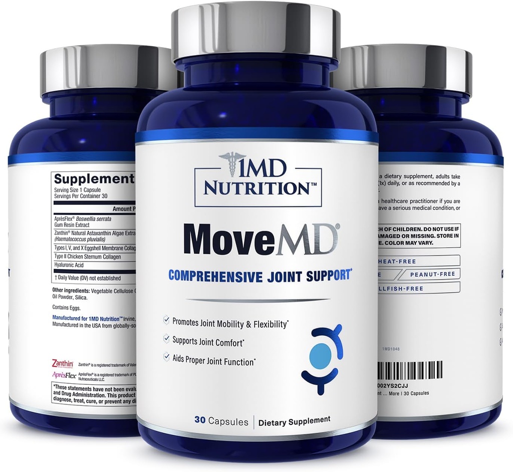 1MD Nutrition MoveMD - Sundhedstillæg for fælles discomfort & Support - Vores collagen piller er dygtigt formeret for kvinder & mænd w / Hyaluronsyre & Astaxanthin
