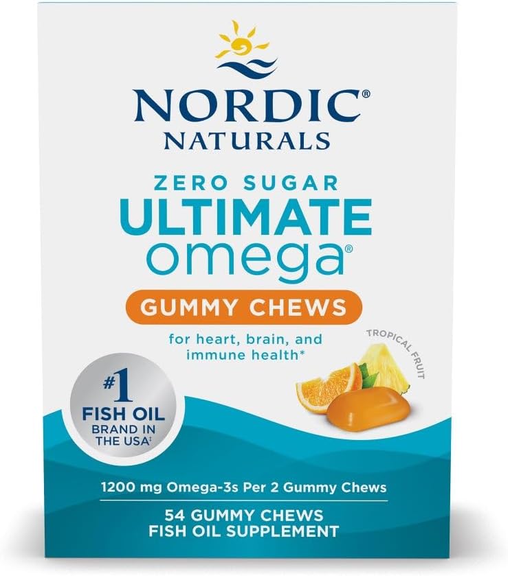 Nordic Naturals Zero Sugar Ultimate Omega Gummy Chews - Tropisk Frugt - 54 Gummy Chews - Ikke GMO - Optimal Wellness - 27 Servering