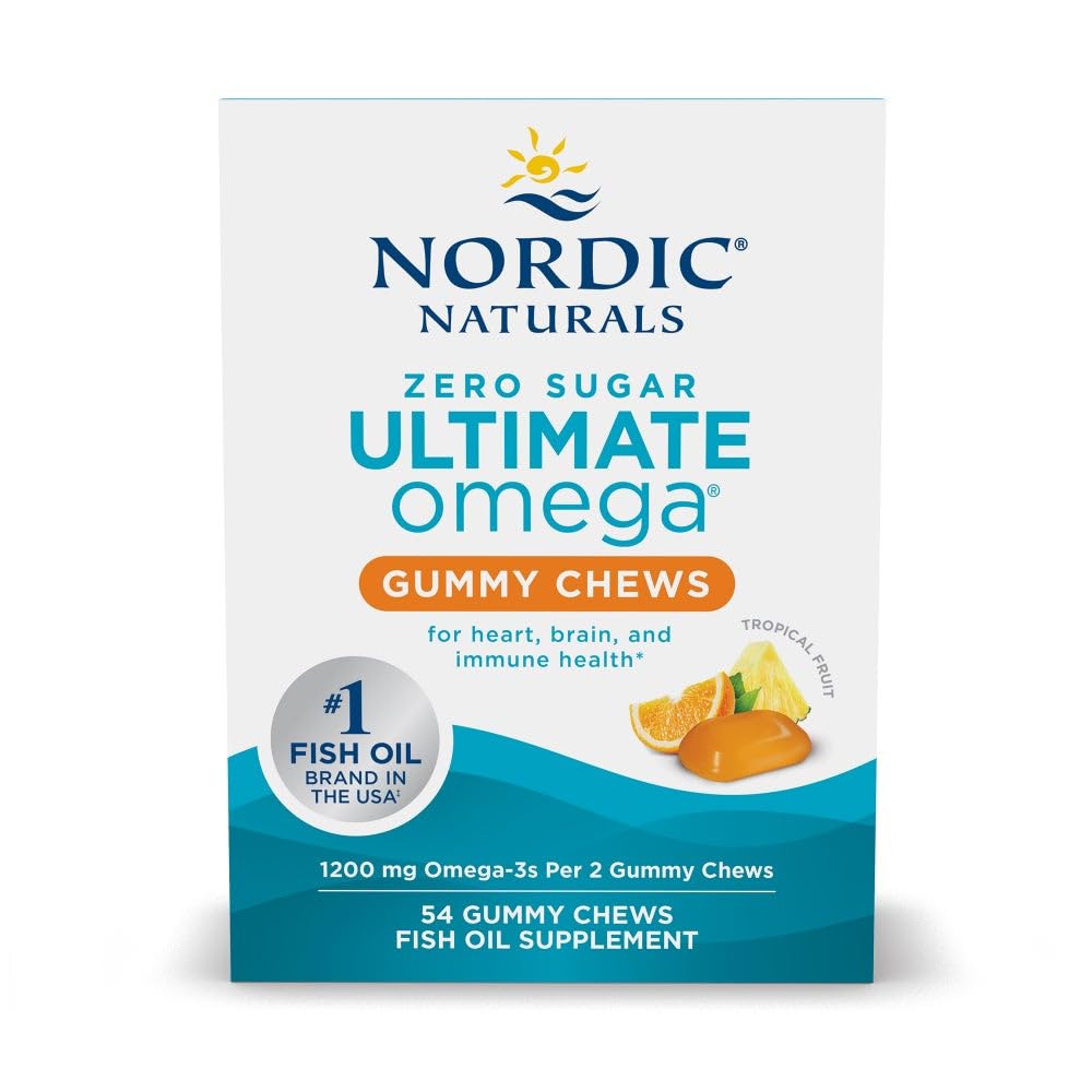 Nordic Naturals Zero Sugar Ultimate Omega Gummy Chews - Tropisk Frugt - 54 Gummy Chews - Ikke GMO - Optimal Wellness - 27 Servering
