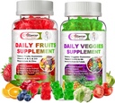 Sugar- Free Fruits and Veggies Supplement, Super Green Gummies med Multivitamin, Minerals & Fiber, Natural Fruits and Grøntsager Supplement Understøtter Immunitet, Antioxidant & Energi for kvinder & mænd