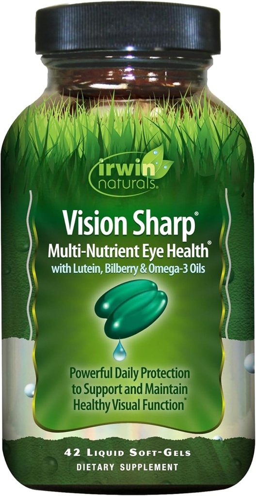 Irwin Naturals Vision Sharp Multi- Nutrient Eye Health - 42 flydende bløddele - med Lutein, Bilberry & Omega- 3s