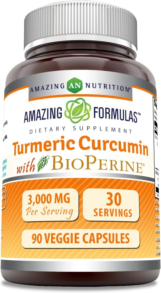 Amazing Formulas gurkemeje Curcumin med Bioperine 3000 mg Per Serving Medic124; 90 Veggie Kapsler Supplement 124; Non- GMO Medic124; Gluten Free Medic124; Lavet i USA