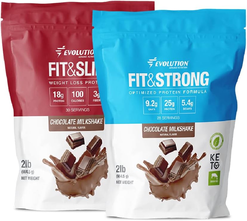 Evolution Advance Nutrition Grass Fed 100% Whey Protein Powder + Fit & Slim med Glucomannan, Inulin Fiber - High Fiber, High Protein, Pure, Keto Godkendt, Ikke GMO, Stevia Sødet - 2 Pack