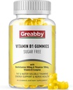 Vitamin B1 Gummies - Benfotiamin 300mg & Thiamin 100mg, Sugar Free, Vitamin B Complex Chewable Supplement, Energy Boost & Nervesystemet Sundhed for kvinder Mænd, 60 Gummies