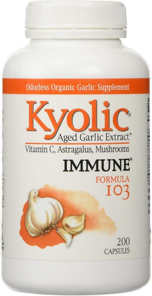 Kyolsk - Formel 103 Lagret hvidløg ekstrakt med C-vitamin, Astragalus, svampe - 200 Kapsler, 2 Pack