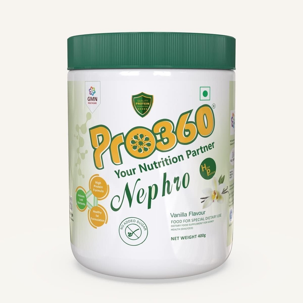 Veena Pro360 Nephro HP - Dialyse Care Nutritional Protein Drink (Vanilla Flavour) Ingen tilsat sukker, Særlige Kosttilskud for Nyre / Nyre Sundhed, 400 Gm