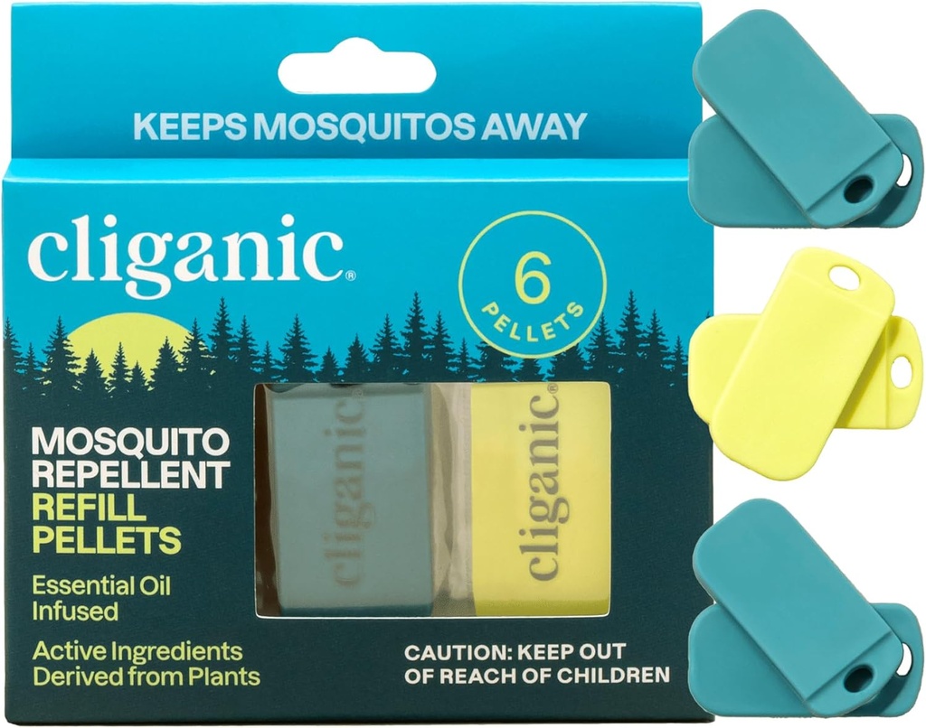 Cliganic Mosquito Repellent Refill Pack (6 Pellets) for Cliganic Wristbands - Natural DEET-Free, Essential Oil Infured