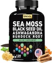 Sea Moss Kapsler med Ashwagandha Black Seed Oil Bladerwrack Burdock Root gurmerisk & vitamin C D3 Elderberry ACV Black Pepper - Multimineral supplement - 120 Greve