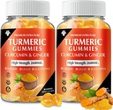 Gurkemeje Curcumin Gummies med Ingefær & Sort Pepper Vegan Pectin Formel til immunboost, sund hud & fælles støtte Chewable Supplement for voksne & Teens (2-Pack)