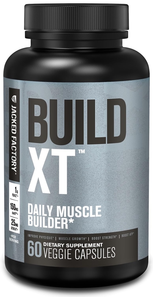 Jacked Factory Build- XT Daily Muscle Builder & Performance Enhancer - Muscular Building Supplement for Muscular Strength & Growth; Trademarked Ingredients Peak02, ElevatP, & Astragin - 60 Veggie Pills