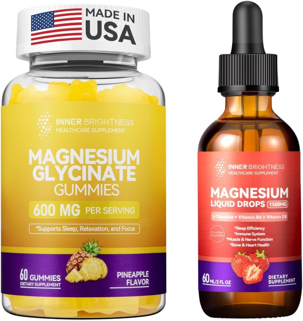 Magnesium Glycinate Budding Gummies for voksne, søvn, afslapning & Focus, Ananas Flavor & Væske med Magnesium Citrate & Taurate, Jordbær Flavor
