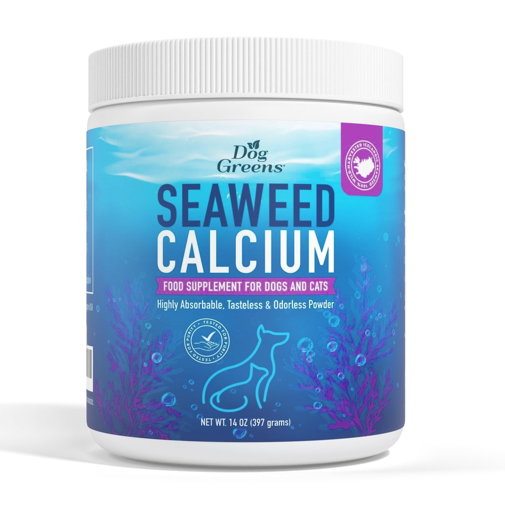 Seaweed Calcium Powder for Dogs and Cats - Vet Recommended Calcium Supplement for Dogs with 72 Trace Minerals, Wild Icelandic Marine Algae for Strong Bones, Teeth, Joints and Muscles, 14oz