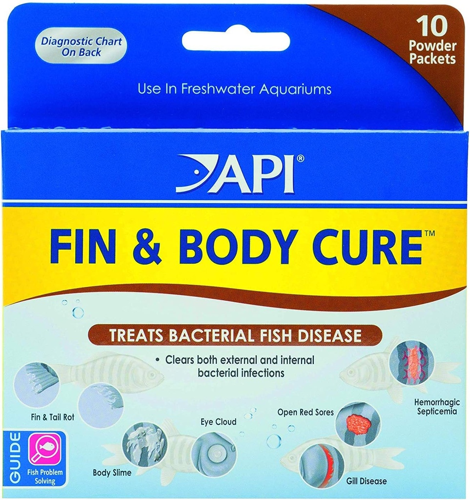 API 2 Pack af Fin og Body Cure Ferskvandsperle Medicin pulver til behandling af bakterielle sygdomme, Treats Body Slime, Eye Cloud, Fin og Hale Rot, og Gill Sygdom (10-greve) (2 elementer)