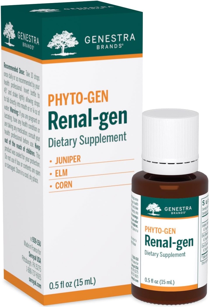 Genestra Brands Renal- gen Yep 124; Juniper, Elm, og Corn Herbal Support 124; 0,5 fl. oz.