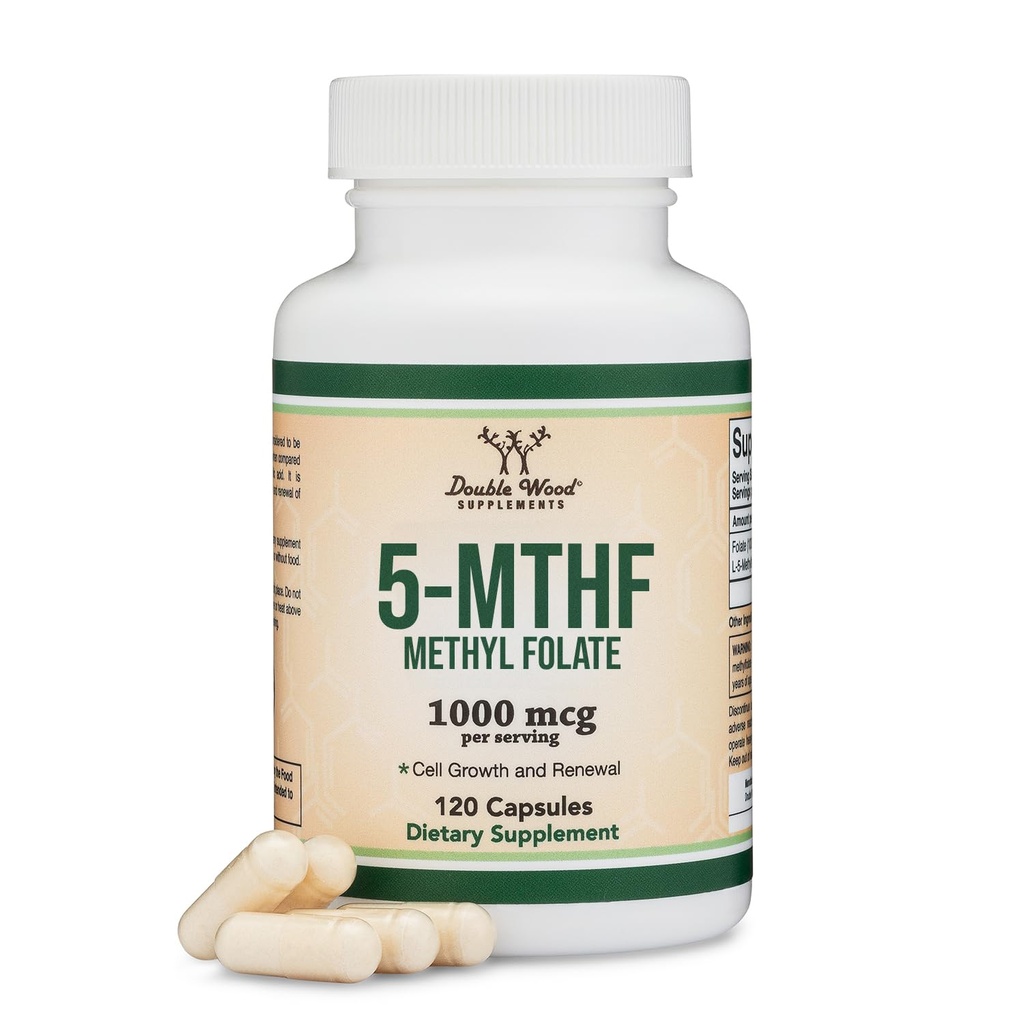 Methylfolat 1,000mcg, 120 kapsler (tredjeparts testede methylfolat tillæg) Metyleret folat er en mere aktiv form for folat end folinsyre (non-GMO, Vegan Safe) af dobbelt træ