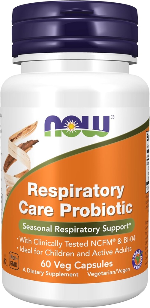 Now Foods Supplements, Respiratory Care Probiotic, med klinisk testet NCFM ® & BI-04, 60 Veg kapsler