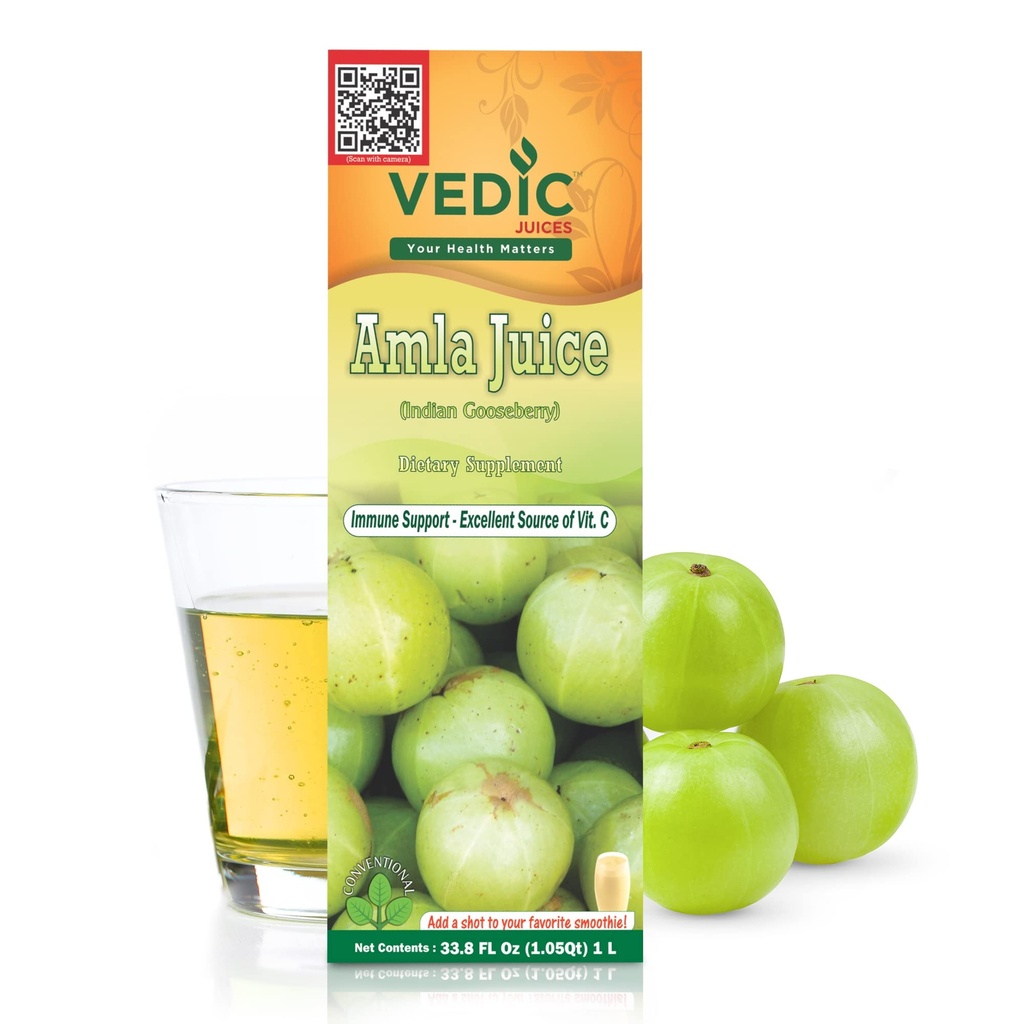 Vedic Juices Amla Juice, indisk Gooseberry tillæg med C-vitamin til Gut Sundhed, og hårvækst, urtedrik - 1 liter