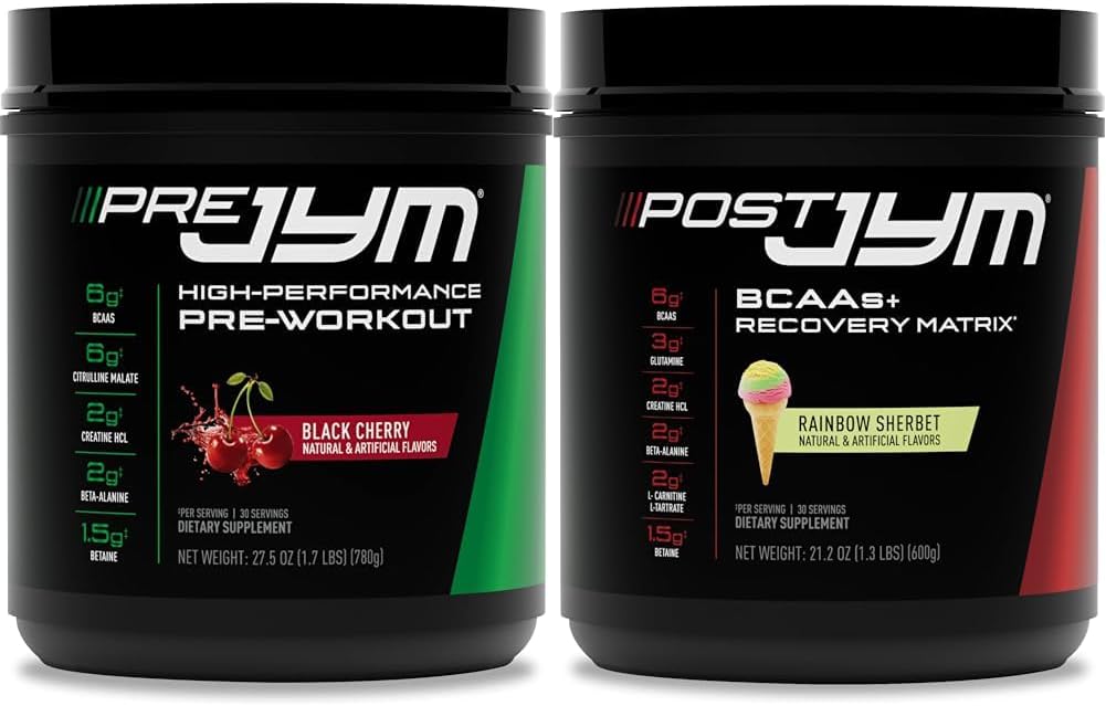 PRE JYM 30 Black Cherry & Post JYM Rainbow Sherbert Post- workout 30 Servere Muscle Inddrivelse drik