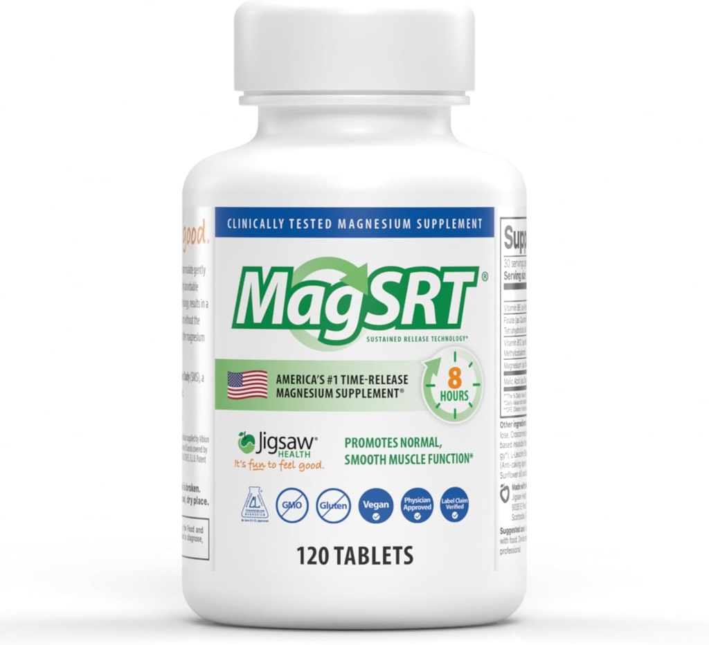 Jigsaw Health MagSRT - 124; Magnesiumtilskud med vitamin B6, folat & B12 - 124; 120 tabletter - 124; 30 servering