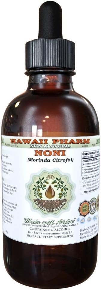 Noni Alkohol- Free Liquid Extract, Organic Noni (Morinda citrifolia) Tørret frugt Glycerit Natural Herbal Supplement, Hawaii Pharm, USA 2 fl.oz