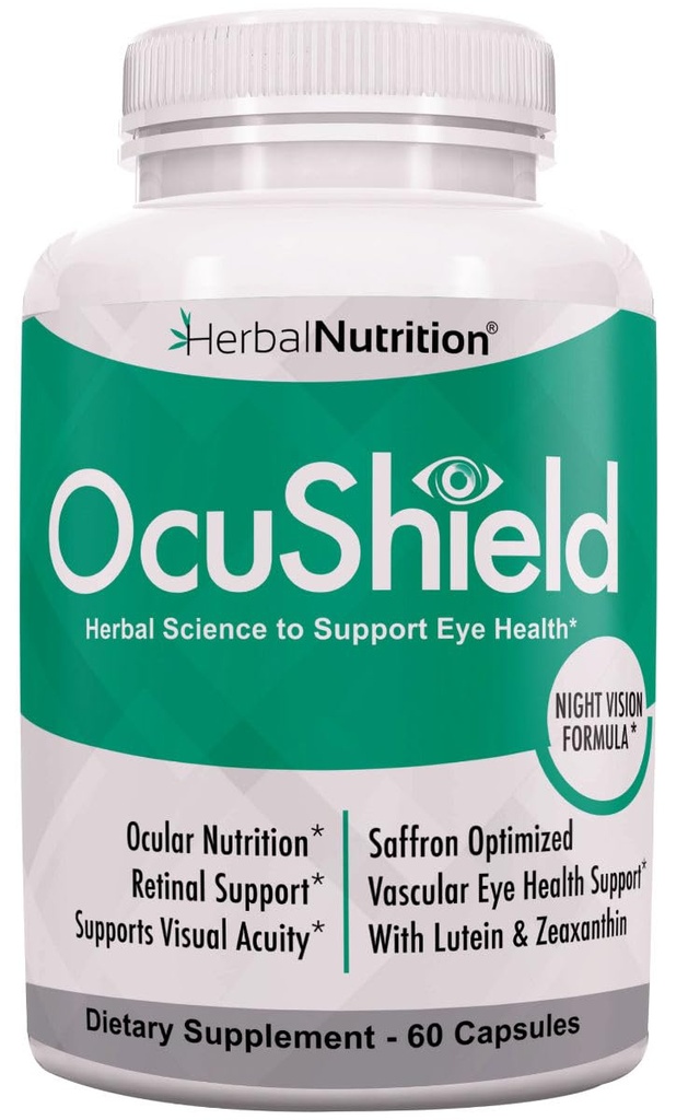 OcuShield Eye Health Vitamin Support til sunde øjne, Night Vision med Saffron, Lutein & Zeaxanthin, Eye Nutrients to Protect & Stimulate Ocular Health, One Flaske