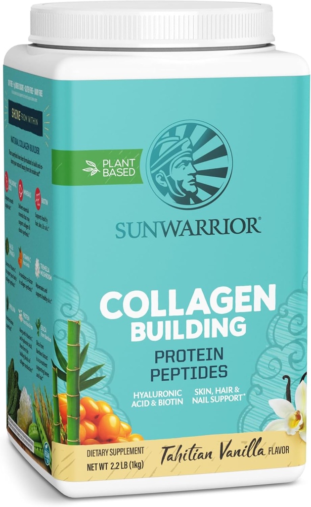 Sunwarrior Collagen Peptider Building Powder Budd124; Vegan Collagen til kvinder Plantbaseret Protein Powder Budd124; Hyaluronsyre, Biotin, Silica, C-vitamin til hår hud & Nails Budd124; 40 Serveringer, Vanilla Flavored