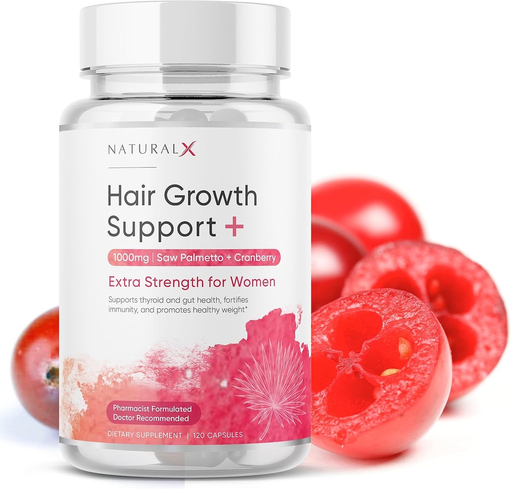 Saw Palmetto til kvinder - DHT Blocker hårvækst supplement - 1500mg Saw Palmetto med Cranberry til anti-hårtab støtte, hårvitaminer til Thicker, Fuller hår og vækst (30-dages forsyning)