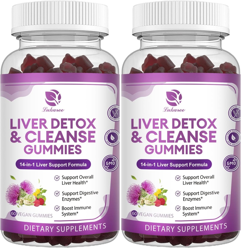 Leverrens Detox & Reparation Gummies - Ekstra styrke 14 i 1 Leverstøtte Supplement w / Milk Thistle Silymarin, Mælkebøtte, Artiskok Extract & Elderberry - Ingen sukker, lever sundhed supplement -120 Ct
