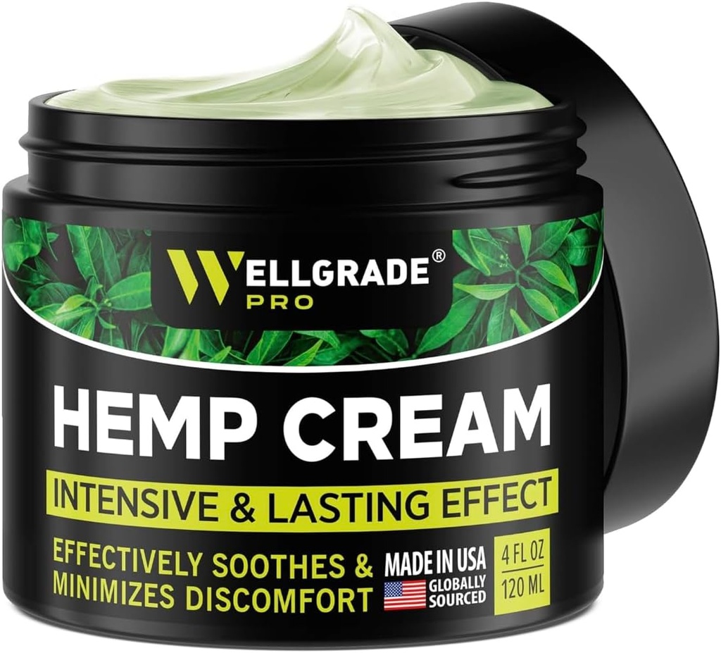 WELLGRADE PRO Hamp Extract Cream - USA Made - Knæler, Joints & Back - Arnica, MSM & Menthol, 4 Fl Oz