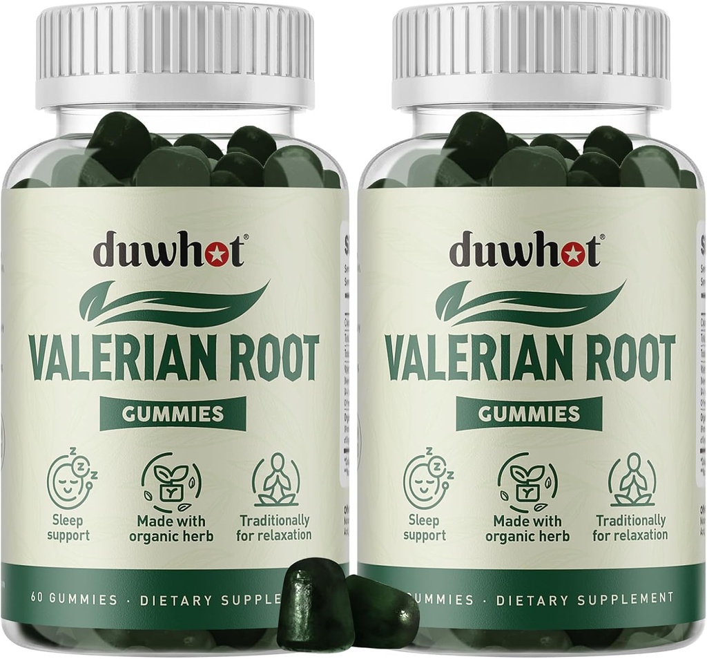 Valerian Root Gummy, Organic Valerian Root for Sleep & Stress Relief, Forbedret med kamille Blomst for voksne, Kids- Friendly, Apple Flavor, 120 Tællere