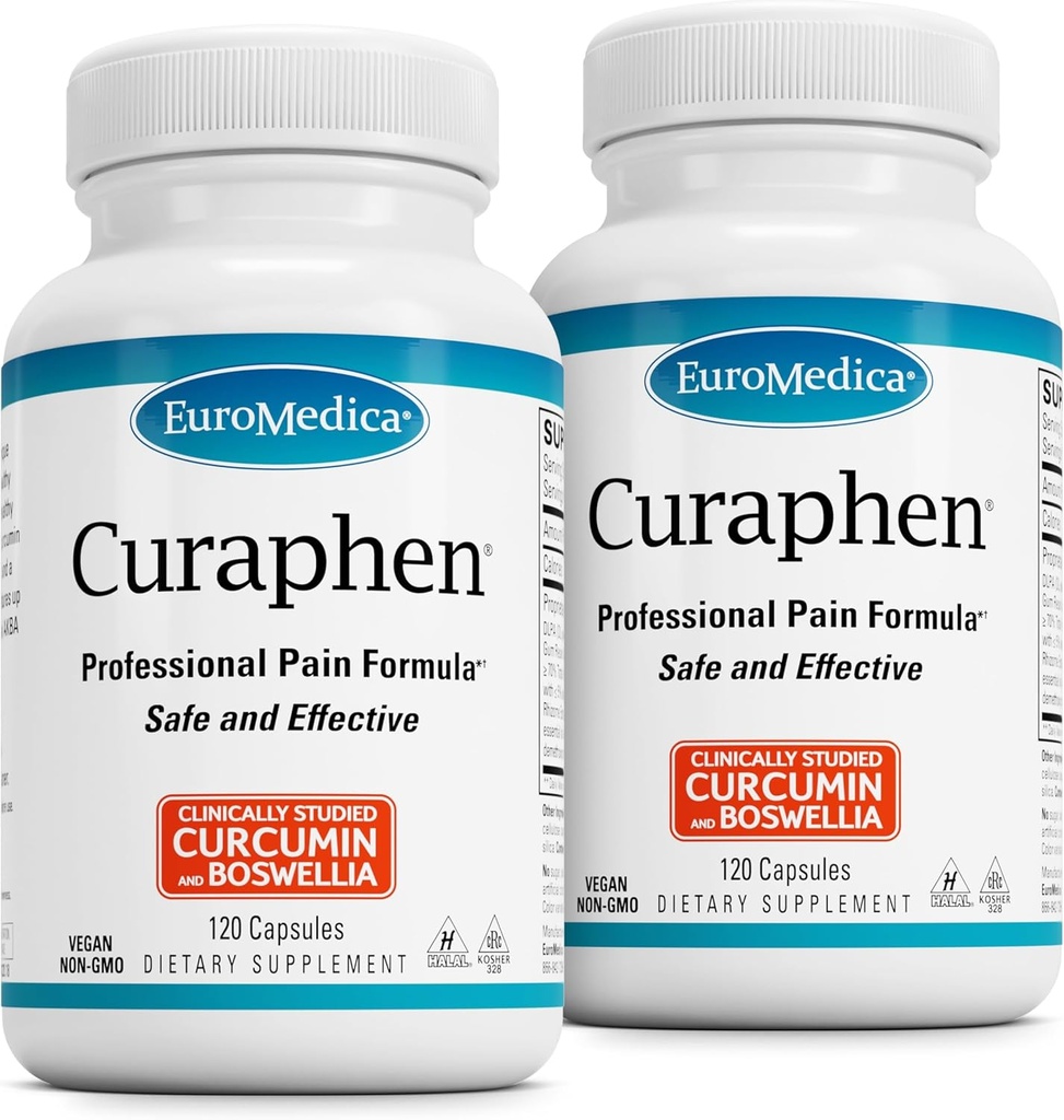 EuroMedica Curaphen - Curcumin Supplement for Circulation & Endorphin Support - Support for Occasional Discomfort - Aids Healthy Muscles - 120 Capsules, 2 Pack (240 Capsules)