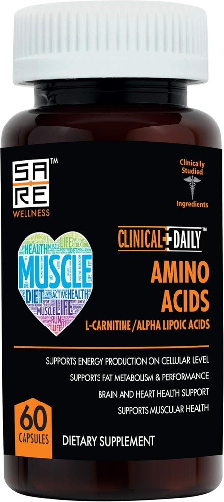 KLINISKE DAILY Acetyl L Carnitin - Alpha Lipoic Essential Aminosyrer Kosttilskud Kapsler til kvinder, mænd eller Elderly- ALLA Complex hjælper Boost Metabolisme, hjerne, hjerte, & Muscle Health- 60 piller