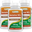 Bedste Naturals Betaine HCL 648 mg 250 Kapsler (250 Tæl (pakning med 3))