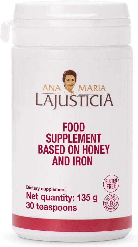 Ana Maria Lajusticia - Iron with Honey - Food Supplement - 135g (30 teskefulde) - Dairy and Gluten Free. Vegetarisk Friendly. Perfekt til at fremme vaskulær sundhed.
