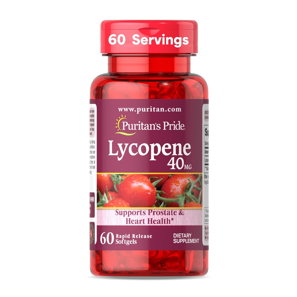 Puritan 's Pride Premium Lycopene 40mg, Kosttilskud til Prostata, Antioxidant, Heart Health, og Samlet Sundhedsstøtte, 2 Måned Supply, 60 Rapid Release Softels